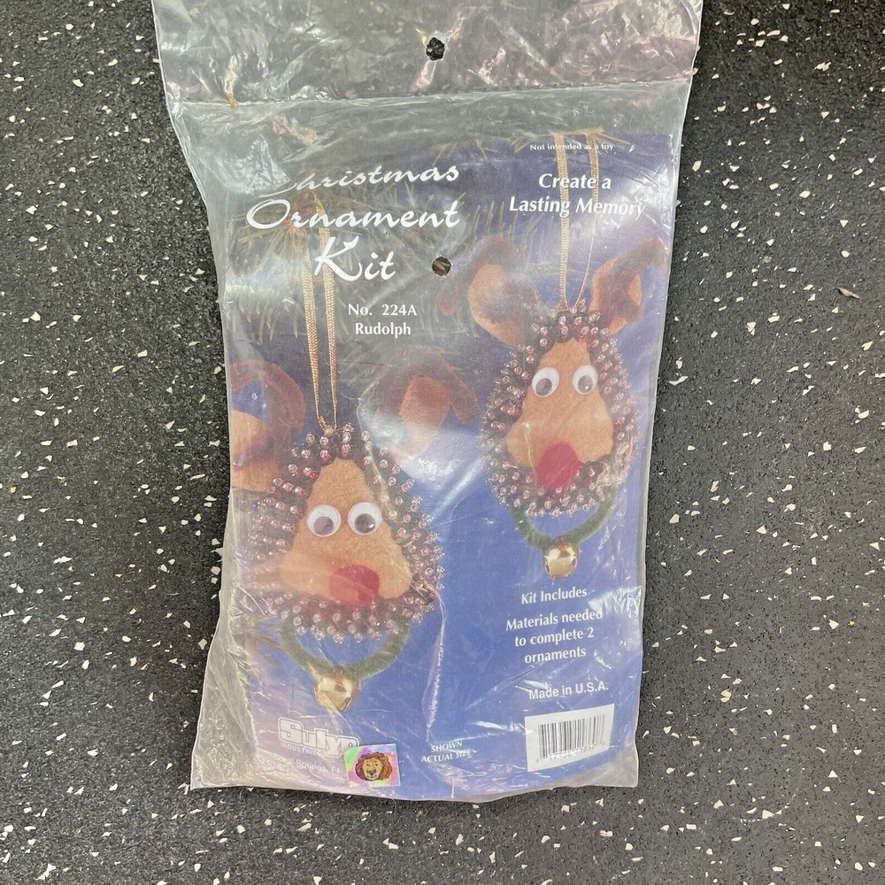 VTG Sulyn RUDOLPH Reindeer Red Nosed Sequin Bead Christmas Ornament Kit Holiday